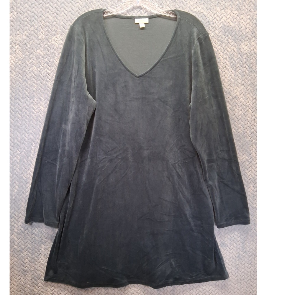 Pure Jill Velour Tunic Top Womens Large Tall Teal V-Neck Long Sleeve Stretch